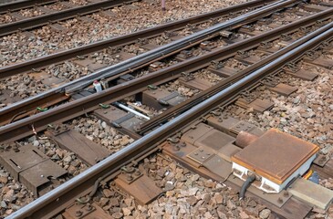 Naklejka premium Railway switch at a railway yard in southern Sweden.