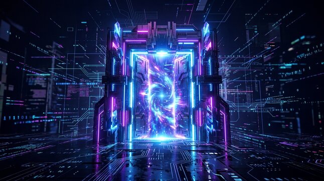 Futuristic Cyber Portal with Digital Data Streams