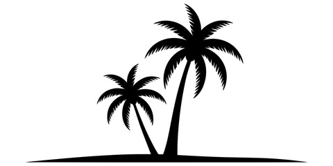 Fototapeta premium A beautiful black and white graphic illustration featuring two elegant palm trees standing on a small tropical hill Vector, illustration