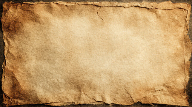 Aged old paper texture with rough edges and brownish stains creating vintage and weathered look perfect for backgrounds or design