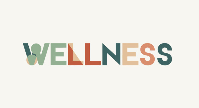 Wellness Word Art with Colorful Letters and Geometric Shapes