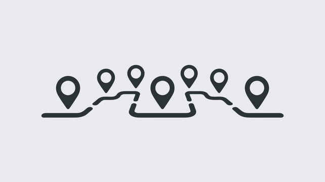 A minimalist illustration of a winding route with multiple location markers on a light gray background