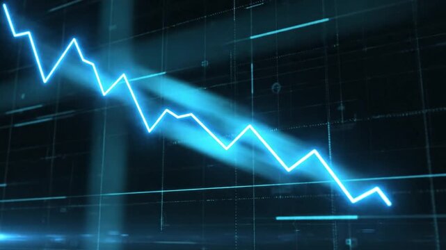 Neon line graph trending downward sharply.