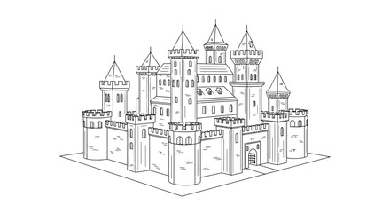 Fantasy Castle Illustration Outline Drawing © rian