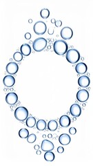 Fototapeta premium Abstract image of water droplets forming a circular pattern on a white background, showcasing reflections and shadows.