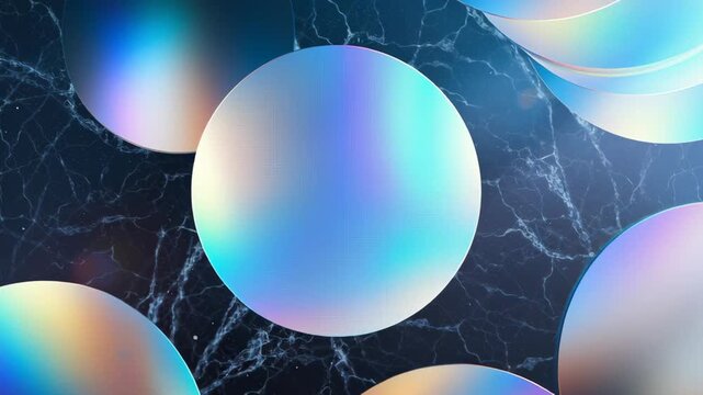 Iridescent sphere abstract pattern over dark marble infrastructure background with soft glow