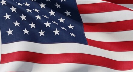 Fototapeta premium American flag waving with detailed fabric texture and white stars on blue.