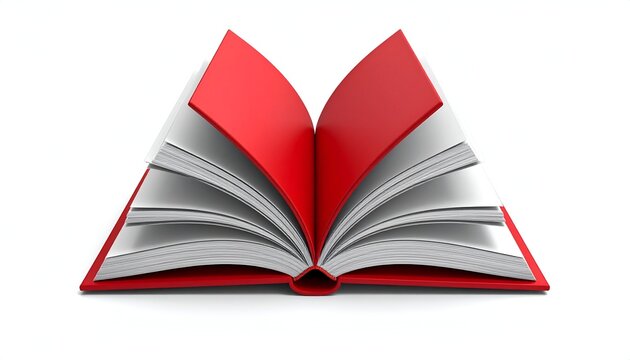 Open book with red cover and white pages, isolated.