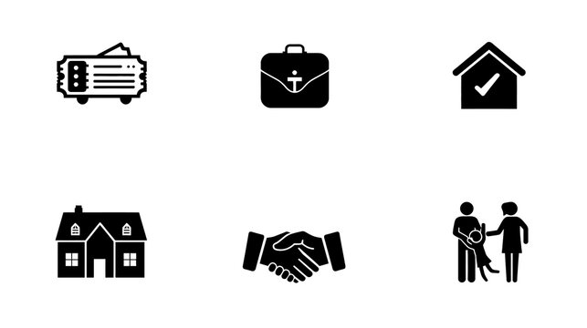 Ticket, Briefcase, House, Handshake, Family - Minimalistic Graphic Design