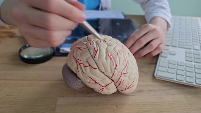 Exploring human brain anatomy with a model and tools in a study environment