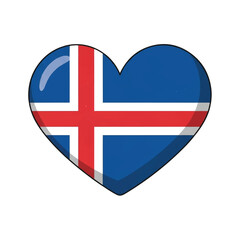 Obraz premium Heart shaped image featuring the Icelandic flag colors and cross pattern, symbolizing love of travel.