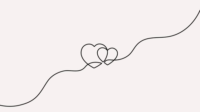 Minimalist 4K animation of two intertwined hearts drawn with a single continuous line on a light background, representing love and unity.
