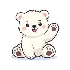 Cute waving polar bear cub cartoon illustration. Adorable sitting animal character with paw up, perfect for nursery, kids design, and vector graphics. © Singkil Kreatif