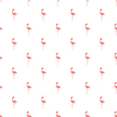Pink flamingos creating a repeating pattern on a white background © nsit0108
