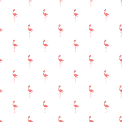Pink flamingos creating a repeating pattern on a white background © nsit0108