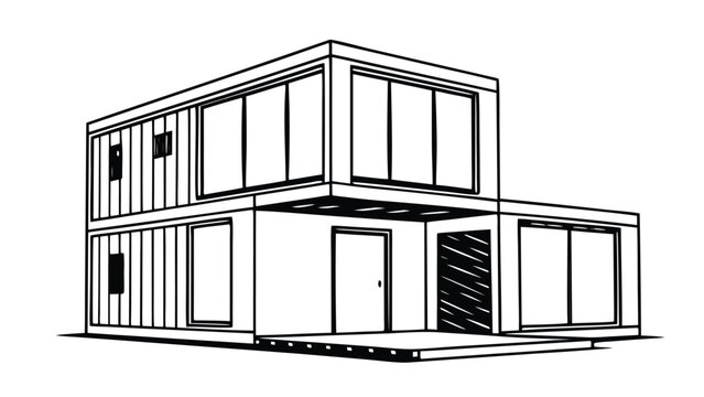 Ship ping container house line art vector