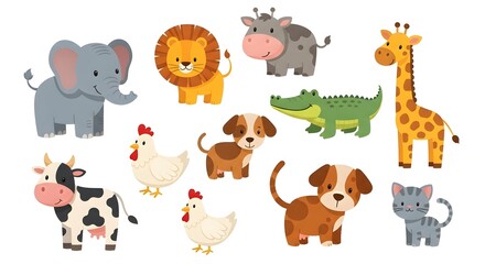 Fototapeta premium Collection of Adorable Cartoon Animals for Childrens Designs.