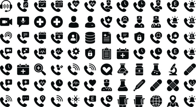 Healthcare communication support icon set with medical hotline emergency contact patient assistance editable vector collection hospital service symbols