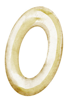 Number Zero watercolor illustration in golden tones. Hand painted nil Digit isolated on background. Suitable for childish birthday, anniversary and celebration typography design.