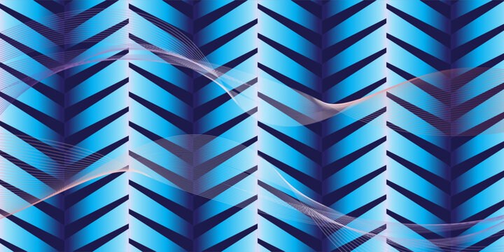 Modern herringbone pattern in shades of blue. A dynamic vector illustration with repeating zigzag lines 