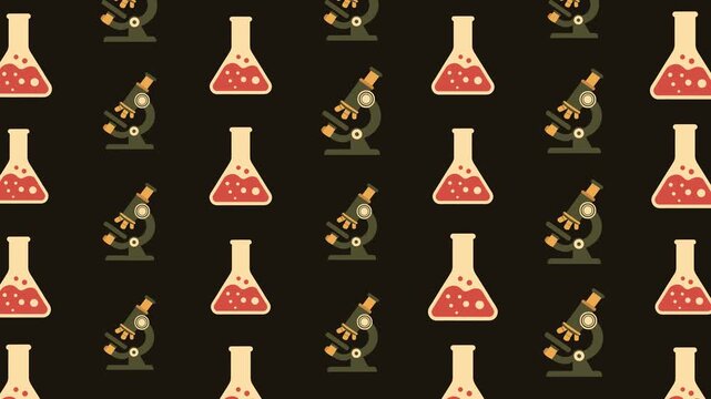 Science Lab Research with Microscope Seamless Pattern Background, discovery concept.