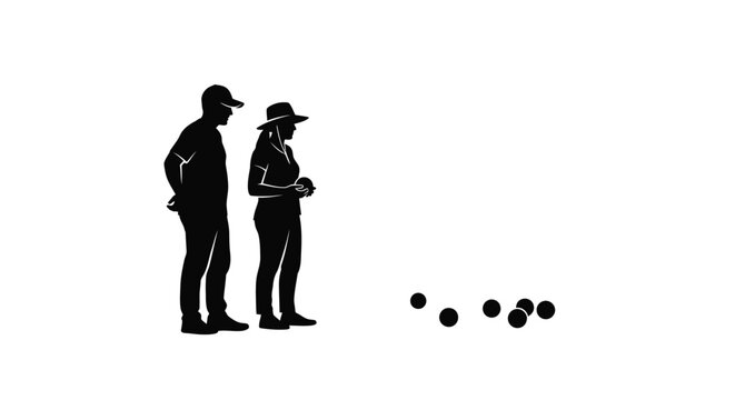 Man and woman playing a competitive game of bocce ball together in a peaceful park setting