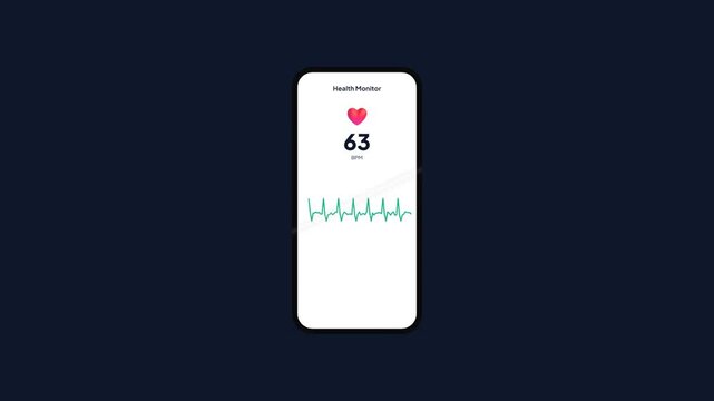 Mobile health monitor application displaying resting heart rate bpm with live cardiogram graph
