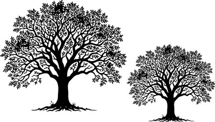 Obraz premium Minimalist Single Tree Silhouette Bold Detailed Vector