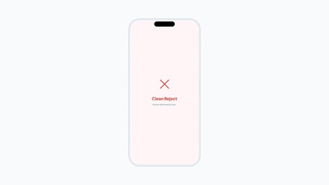 Mobile App User Interface Animation Showing Confirmation Pop Up Followed By Action Declined Error Screen