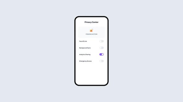 Mobile Privacy Center Settings Toggle and System Secured Confirmation Animation