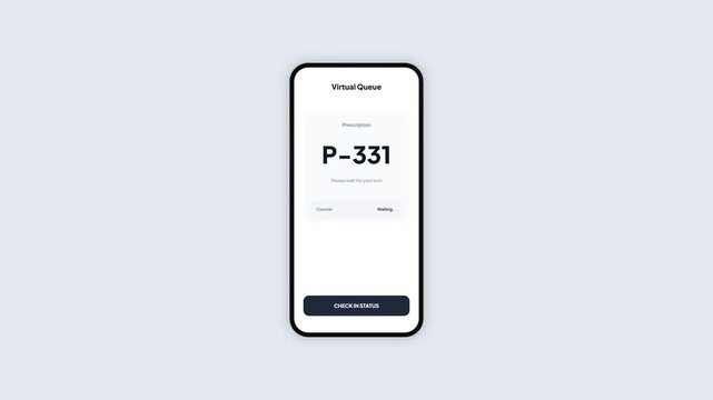 Pharmacy prescription medication pickup virtual queue tracking on mobile phone application interface