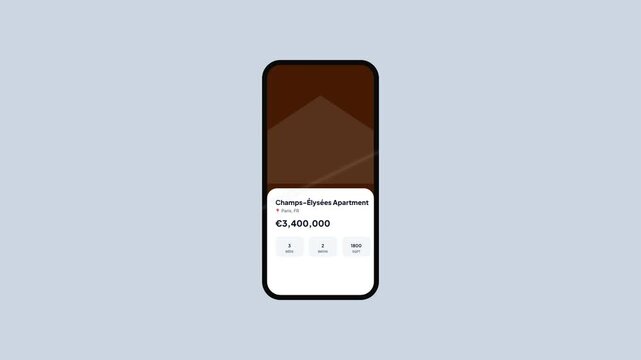 Smartphone Screen Showing Paris Apartment Real Estate Listing with Contacting Agent Interaction Flow