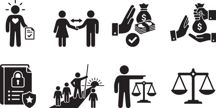 Business Ethics and Integrity Symbols with Growth and Justice Concepts Isolated on white background