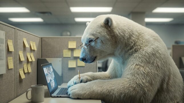 Remote Work: Polar Bear on Office Video Conference Call