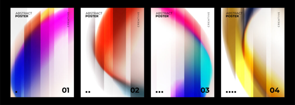 Abstract Posters Set. Gradient stripes. Blurred fluid colors. Defocused color templates for creative graphic design. Vector illustration.