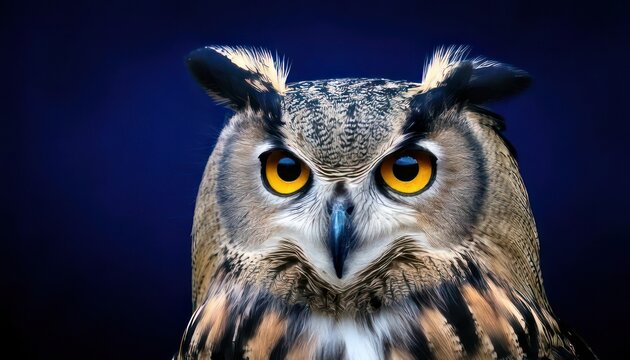 Majestic Eurasian Eagle-Owl Portrait - Intense Gaze Against Dark Backdrop.