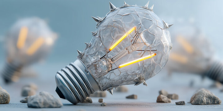 Innovation competition visualized through clashing creative ideas representing dynamic business environment driven by originality and technological advancement globally