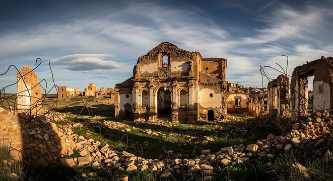 Belchites Ghost - A Haunting Panorama of Spanish Civil War Ruins.