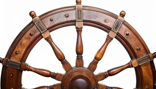 old ship wooden steering wheel rudder isolated