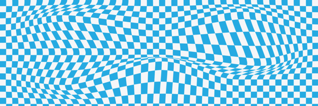 Hand drawn checkerboard background. white checker pattern with blue sea motif for a funky table decor and retro wallpaper bg. Vector illustration . EPS 10 .