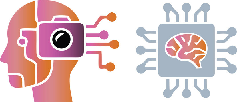 artificial, intelligence and computer vision icon set.