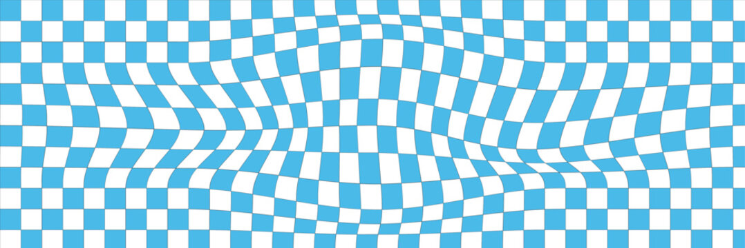 Hand drawn checkerboard background. white checker pattern with blue sea motif for a funky table decor and retro wallpaper bg. Vector illustration . EPS 10 .