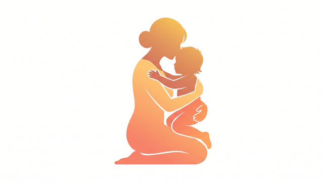 Warm abstract gradient silhouette of a mother kissing her baby.