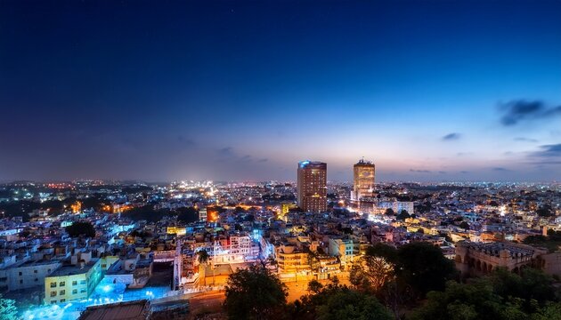 a breathtaking panoramic night view of hyderabad showcasing its modern skyline and historic landmarks glowing in city lights