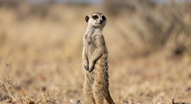 Meerkat Standing Upright on Alert in the Desert