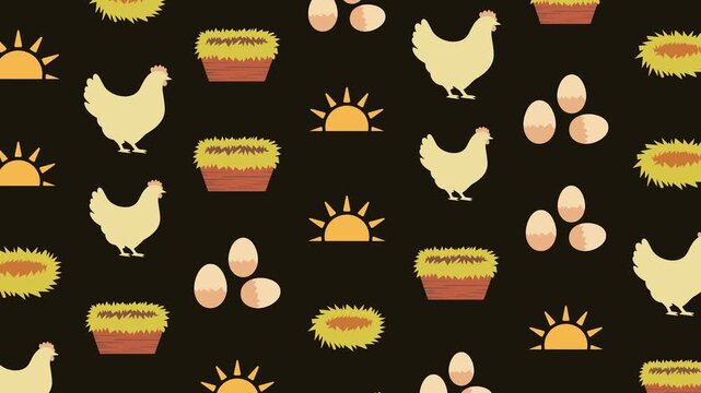Organic Farm Chicken and Egg Nest Seamless Pattern Background, poultry concept.