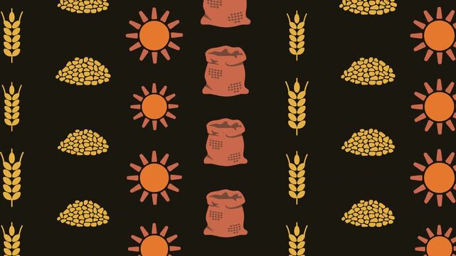 Agricultural Wheat Harvest and Grain Sack Seamless Pattern Background, farming concept.