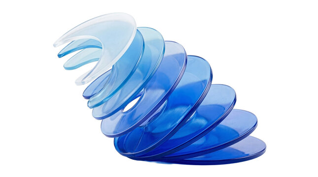 A stack of blue CDs isolated on a transparent background.