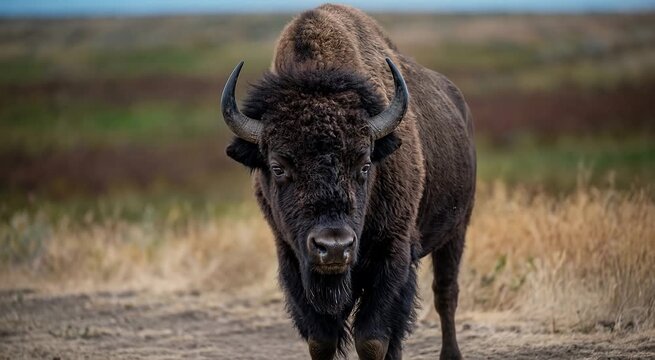 Majestic American Bison Standing in the Wild Prairie