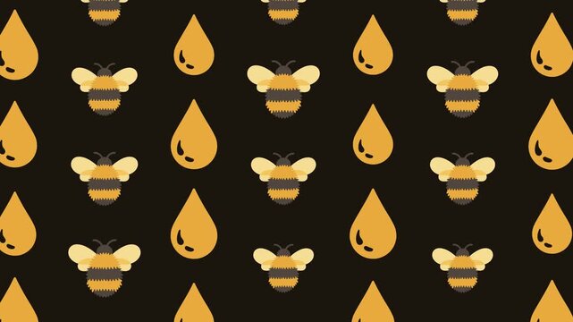 Golden Honey Bee and Liquid Drop Seamless Pattern Background, nature concept.